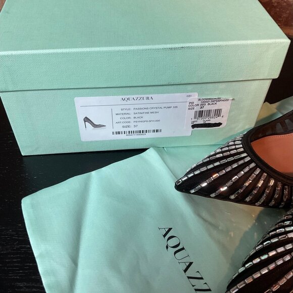 Aquazzura Black Mesh Crystal Embellished Stiletto Heels Pumps - Picture 2 of 9